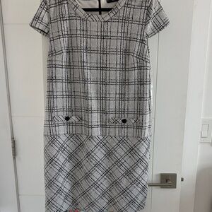 Karl Lagerfeld Black and White Plaid Tweed Shift Dress
